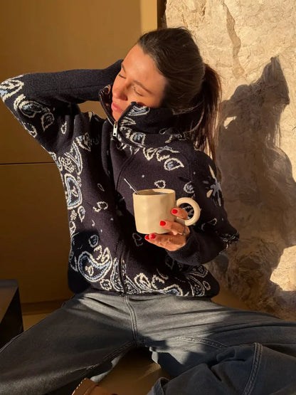 Graciela - Cárdigan de mujer con cremallera y estampado jacquard