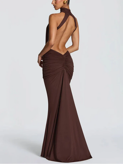 Daniela - Vestido largo de cuello alto sin espalda para mujer