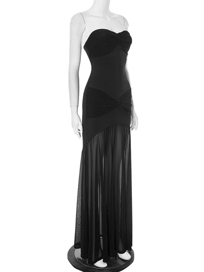 Helena - Vestido largo sin tirantes con fruncidos para mujer