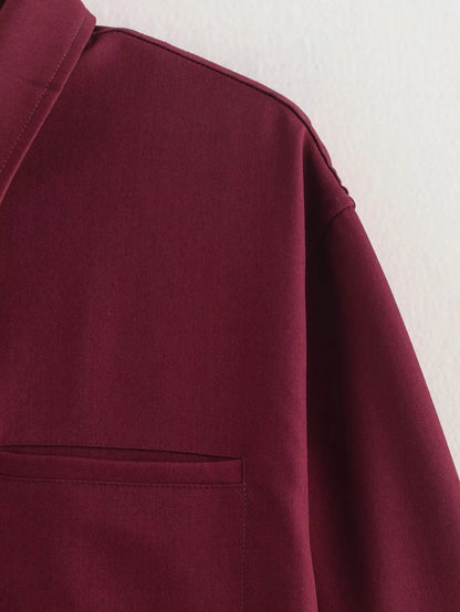 Barbara - Chaqueta de lona con cremallera en color burdeos