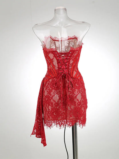Yanira - Vestido de noche de encaje sin tirantes para mujer