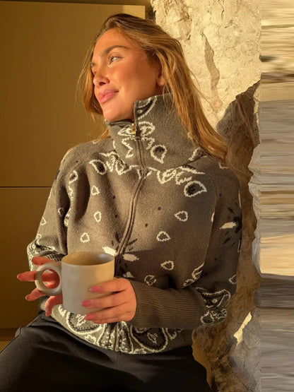 Graciela - Cárdigan de mujer con cremallera y estampado jacquard
