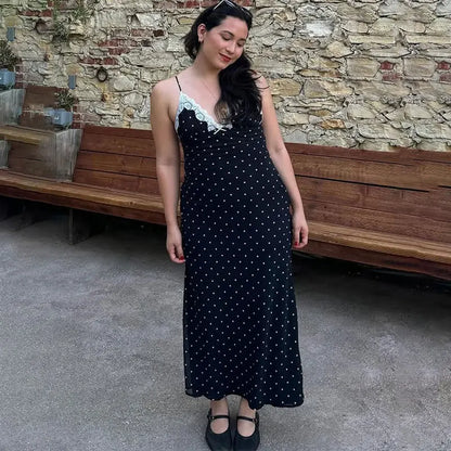 Sofia - Vestido largo de mujer con cuello en V y encaje