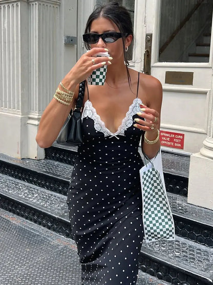 Sofia - Vestido largo de mujer con cuello en V y encaje