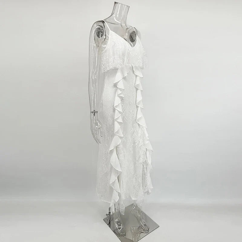 Gemma - Vestido largo con tirantes y volantes para mujer
