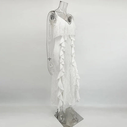 Gemma - Vestido largo con tirantes y volantes para mujer