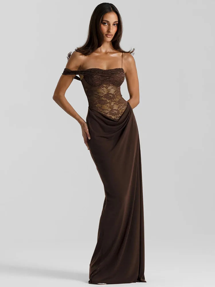 Irene - Vestido largo de encaje con un solo hombro