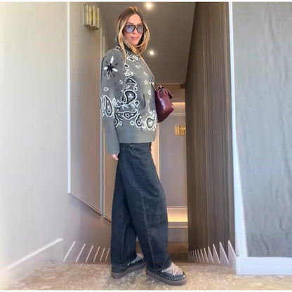 Graciela - Cárdigan de mujer con cremallera y estampado jacquard