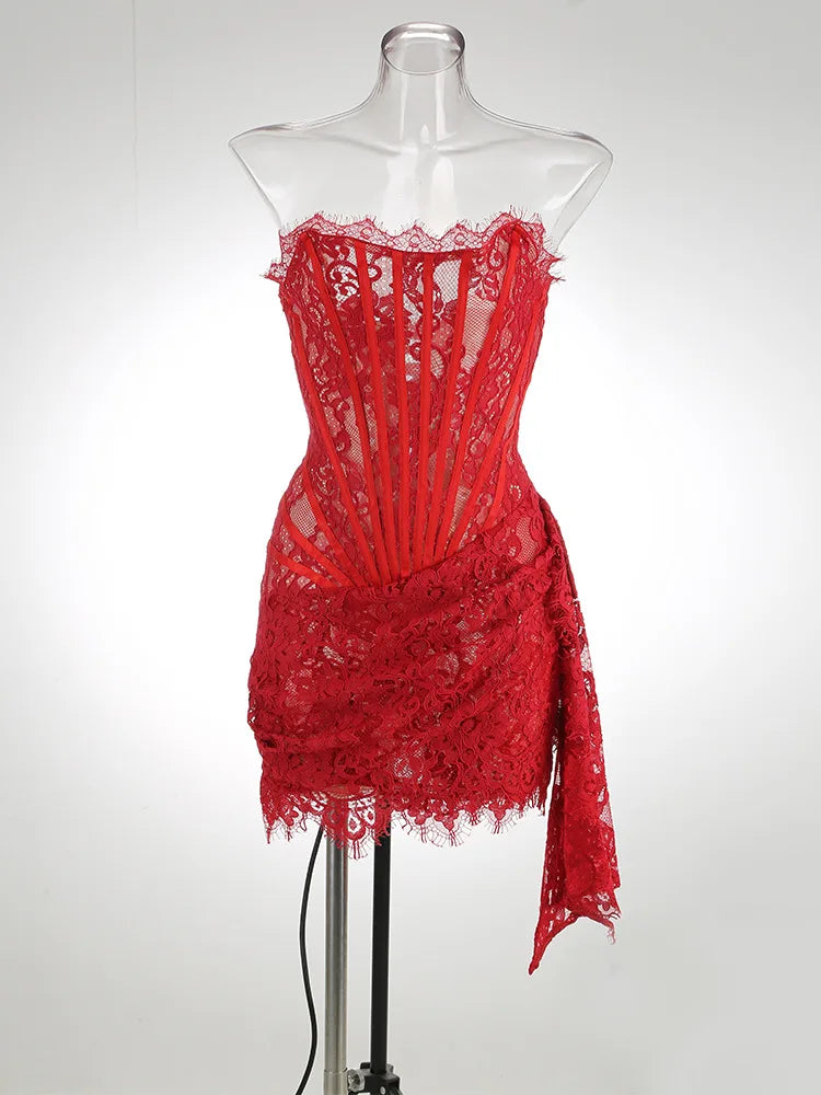 Yanira - Vestido de noche de encaje sin tirantes para mujer