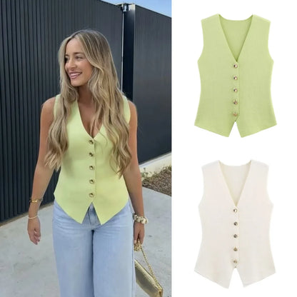 Yanira - Chaleco de punto sin mangas para mujer