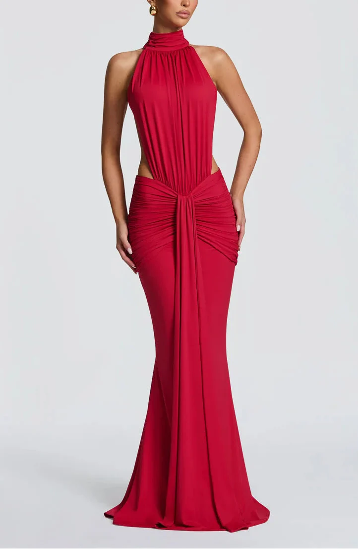 Daniela - Vestido largo de cuello alto sin espalda para mujer