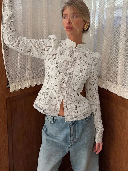 Isabel - Blusa de mujer con estampado de encaje