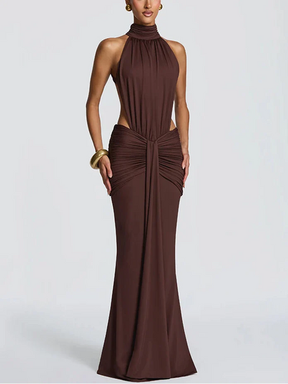Daniela - Vestido largo de cuello alto sin espalda para mujer