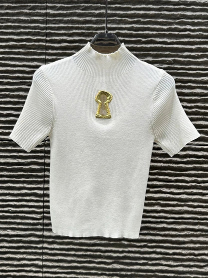 Aisa - Camiseta de cuello alto con hebilla para mujer