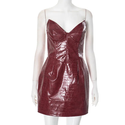 Mika - Vestido mini de cuero sin tirantes para mujer
