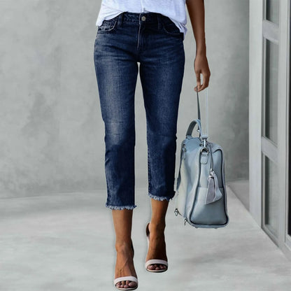 Triana - Vaqueros de denim desgastado de corte ajustado