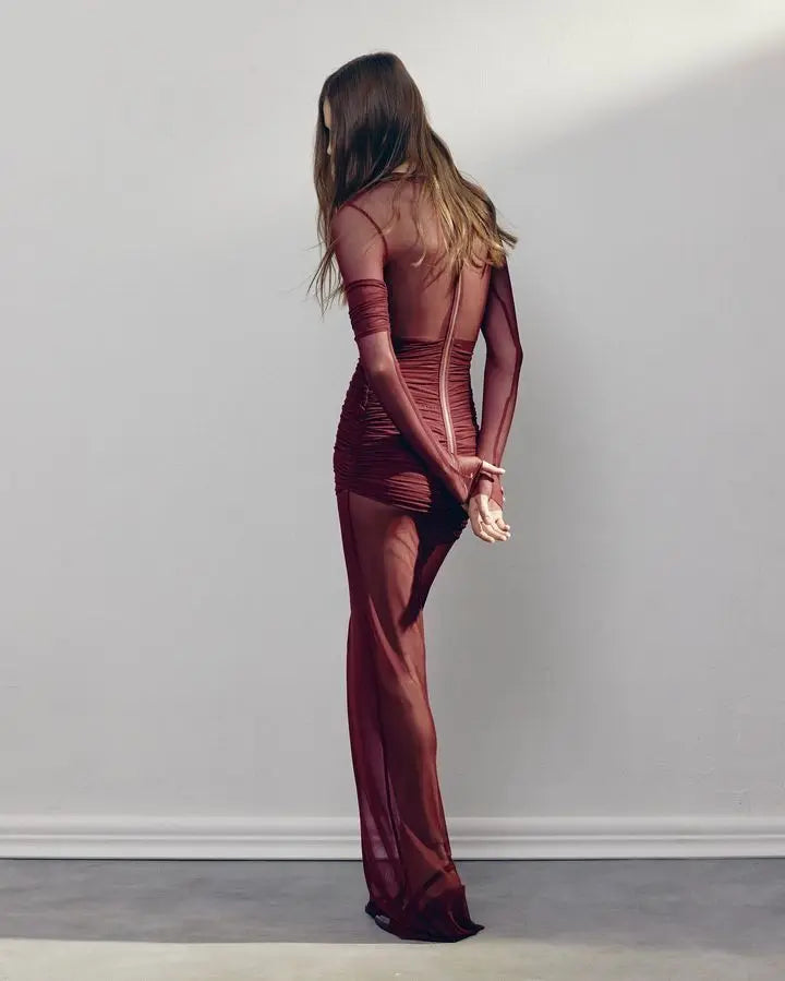 Gabriela - Elegante vestido de fiesta de malla transparente