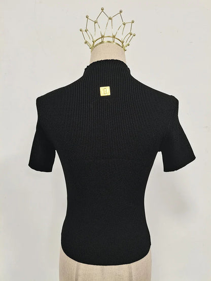 Aisa - Camiseta de cuello alto con hebilla para mujer