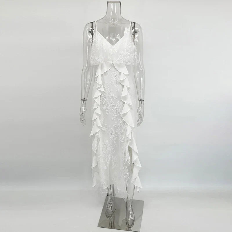 Gemma - Vestido largo con tirantes y volantes para mujer
