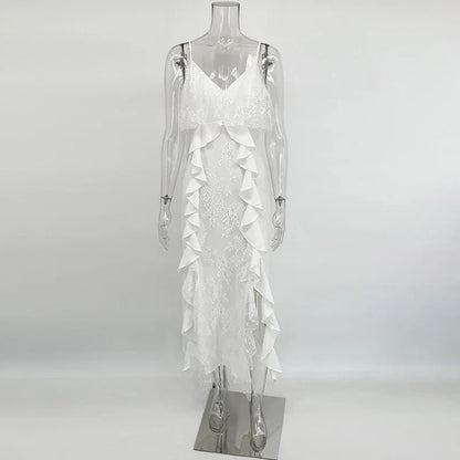 Gemma - Vestido largo con tirantes y volantes para mujer