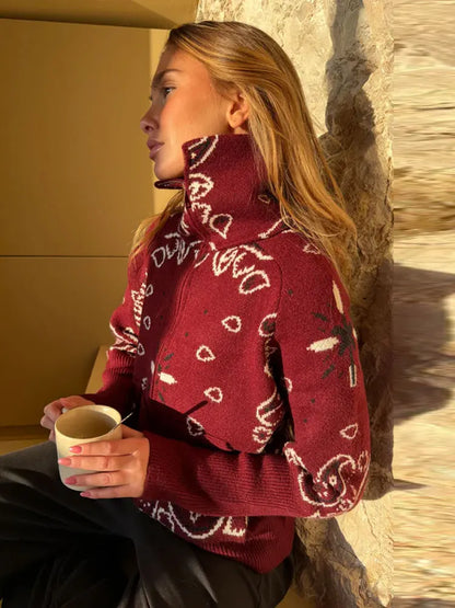 Graciela - Cárdigan de mujer con cremallera y estampado jacquard