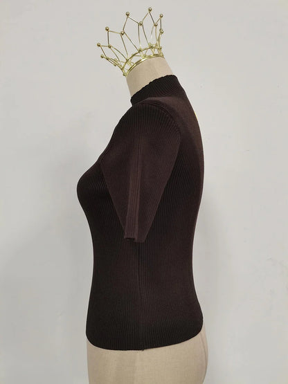 Aisa - Camiseta de cuello alto con hebilla para mujer