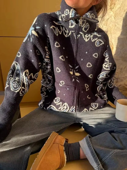 Graciela - Cárdigan de mujer con cremallera y estampado jacquard