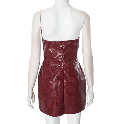 Mika - Vestido mini de cuero sin tirantes para mujer