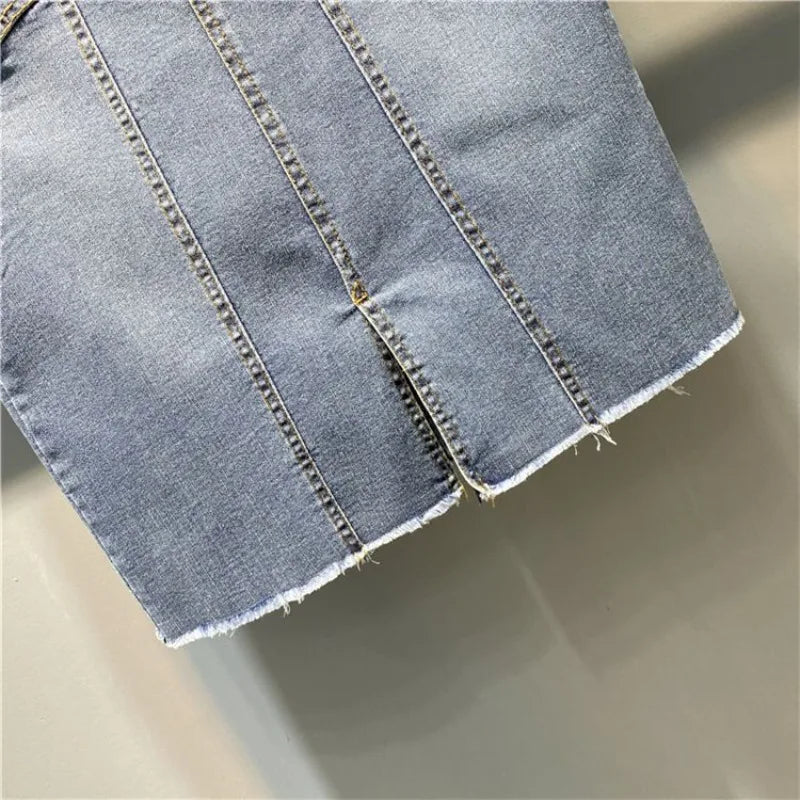 Irina - Falda midi vaquera de corte A de estilo vintage