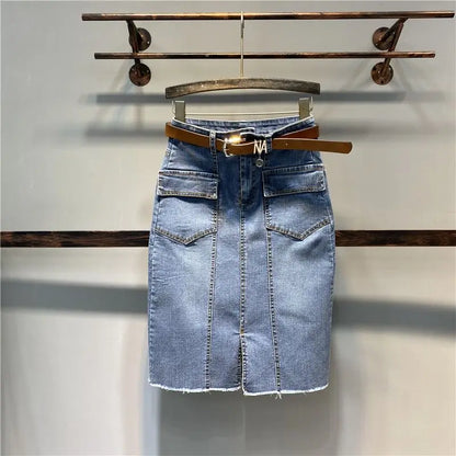 Irina - Falda midi vaquera de corte A de estilo vintage