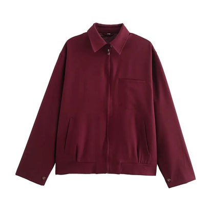 Barbara - Chaqueta de lona con cremallera en color burdeos