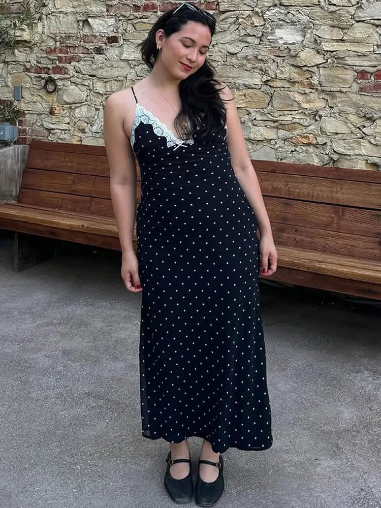 Sofia - Vestido largo de mujer con cuello en V y encaje