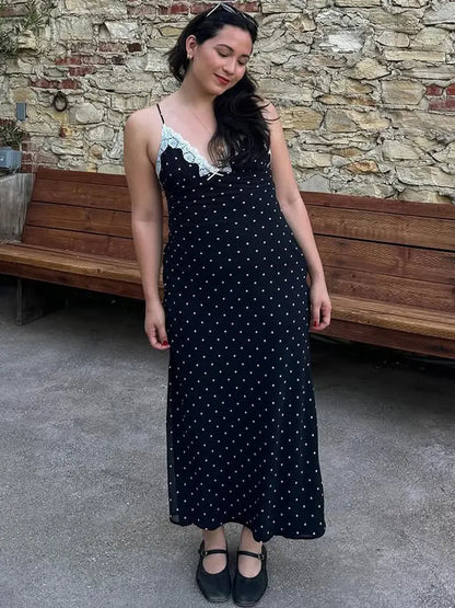 Sofia - Vestido largo de mujer con cuello en V y encaje