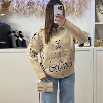 Graciela - Cárdigan de mujer con cremallera y estampado jacquard