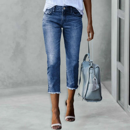 Triana - Vaqueros de denim desgastado de corte ajustado