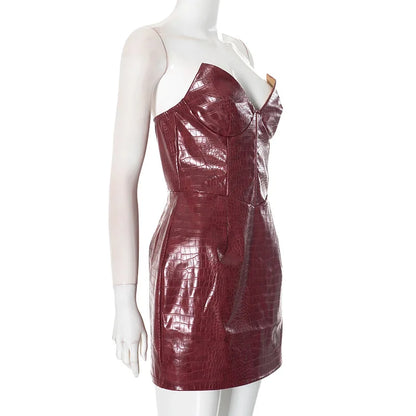 Mika - Vestido mini de cuero sin tirantes para mujer