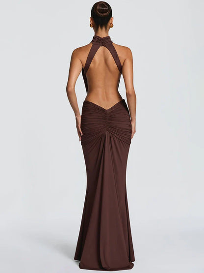 Daniela - Vestido largo de cuello alto sin espalda para mujer