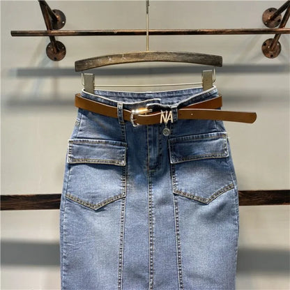 Irina - Falda midi vaquera de corte A de estilo vintage