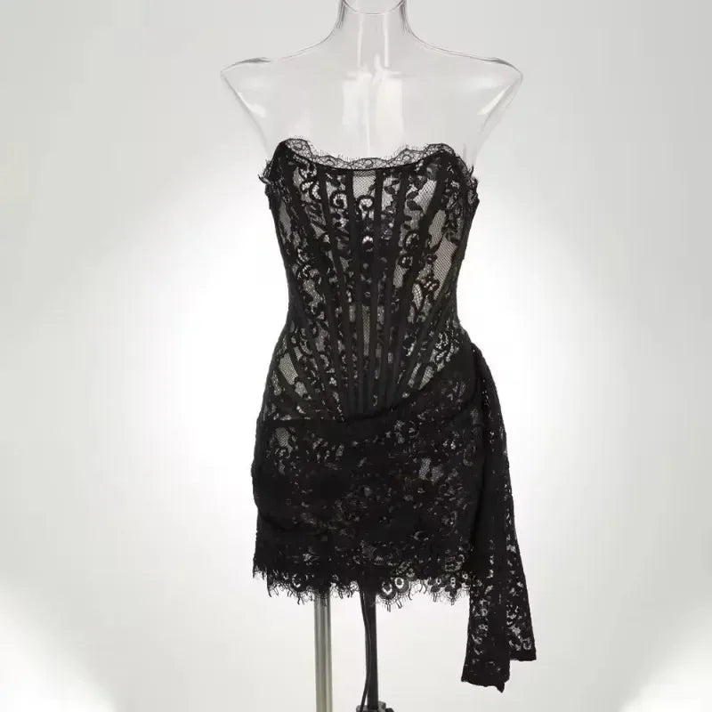 Yanira - Vestido de noche de encaje sin tirantes para mujer