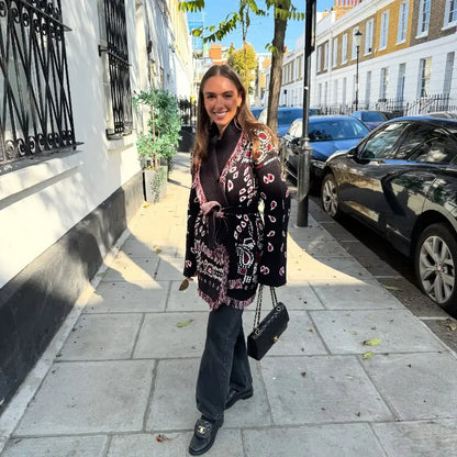 Indara - Cárdigan de mujer con borlas y estampado jacquard