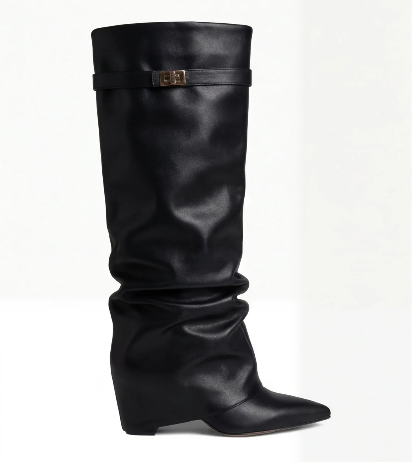 Susana - Botas de cuero holgadas hasta la rodilla — Diseño atemporal en negro