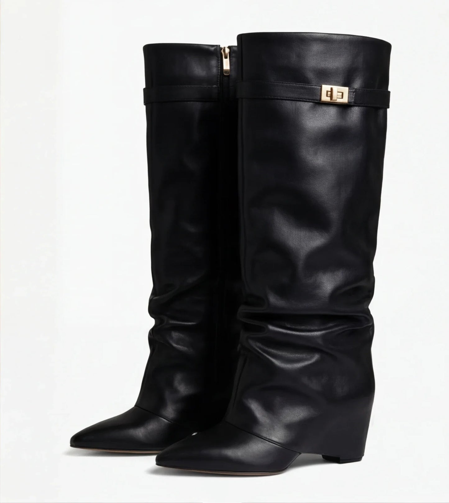 Susana - Botas de cuero holgadas hasta la rodilla — Diseño atemporal en negro