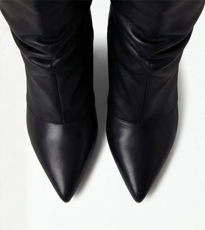 Susana - Botas de cuero holgadas hasta la rodilla — Diseño atemporal en negro