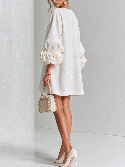 Vestido blanco botones flor - vista lateral