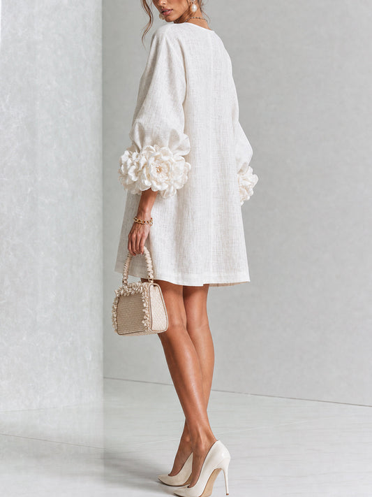 Vestido blanco botones flor - vista lateral