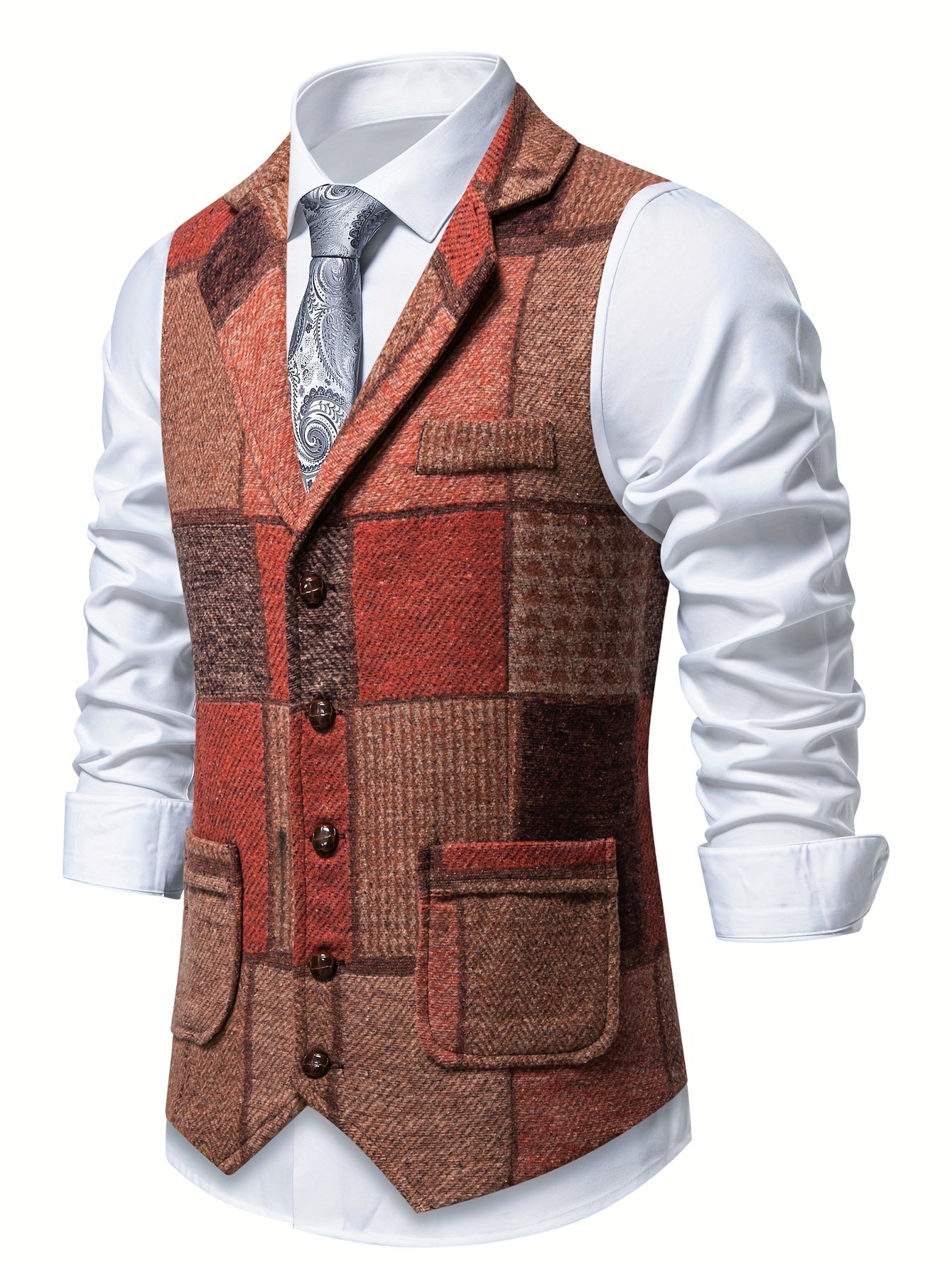 Leo - Chaleco de tweed patchwork con patrón de espiga