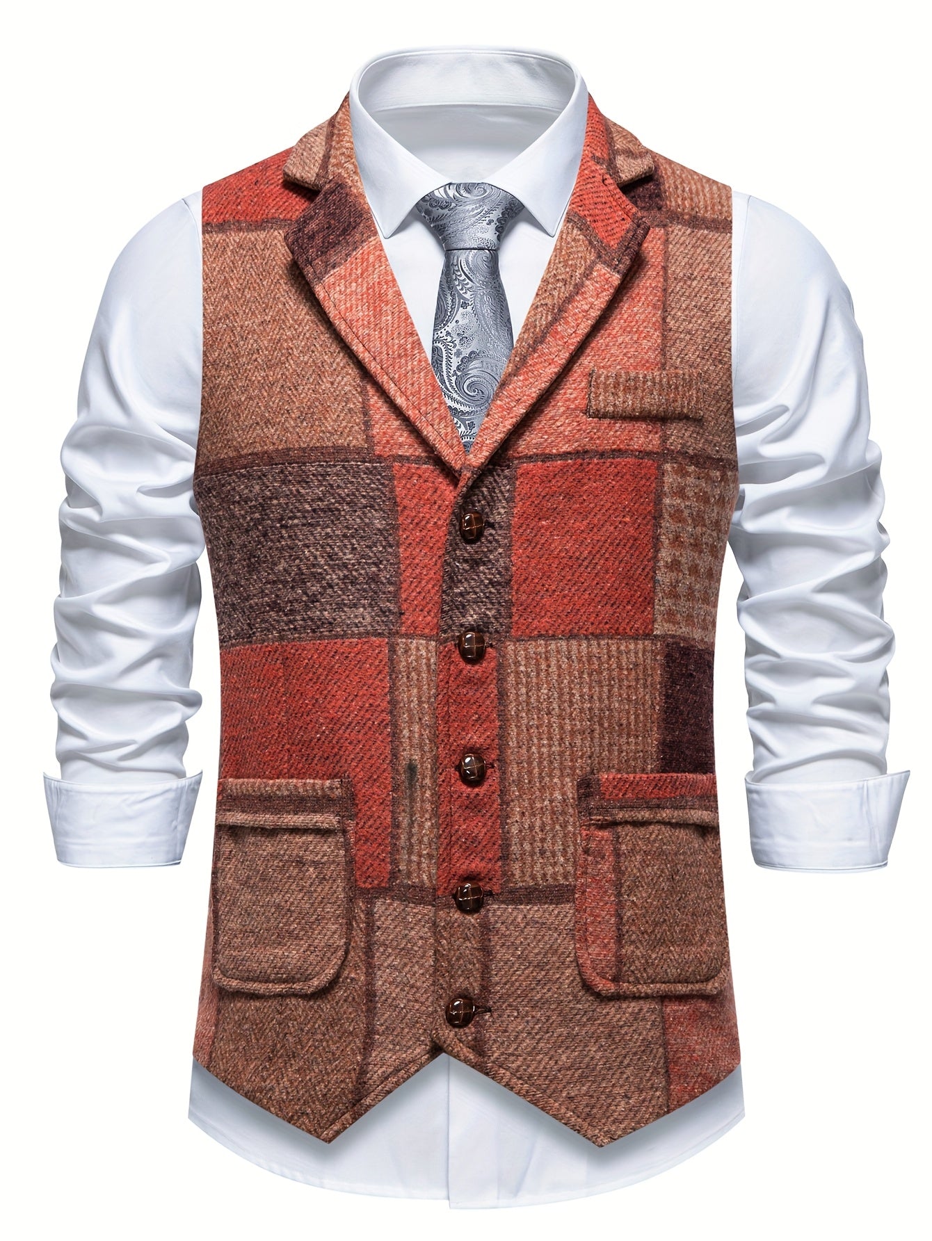 Leo - Chaleco de tweed patchwork con patrón de espiga