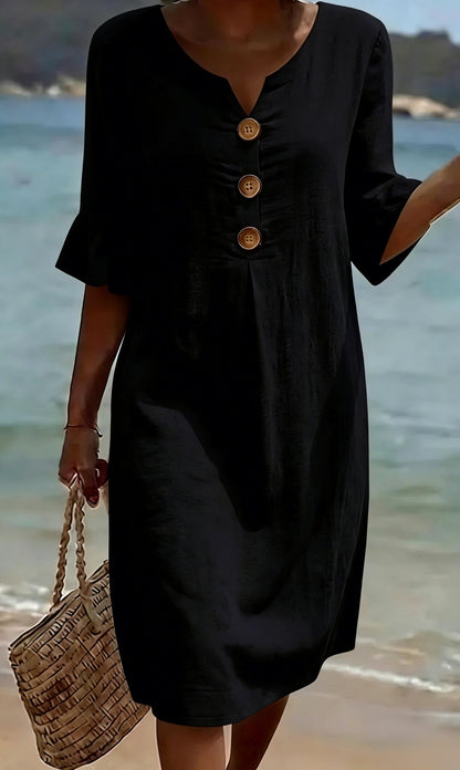 Soraya -  Elegante vestido de lino y algodón con botones