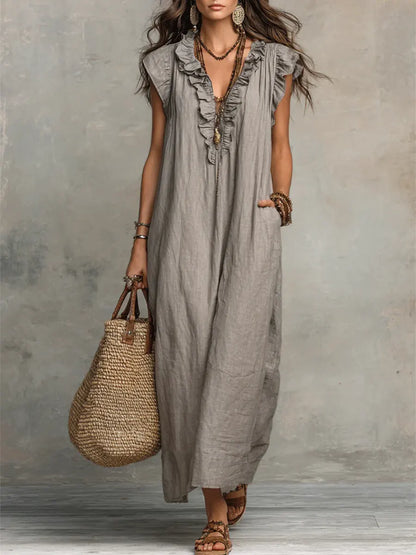 Noelia - Vestido boho de lino y algodón